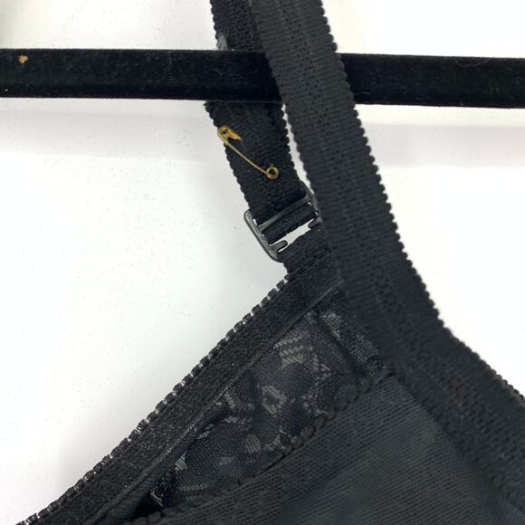 Vintage Underwire Bra Womens 38C Black Lace Sheer Nylon Lingerie Unbranded - Picture 4 of 7